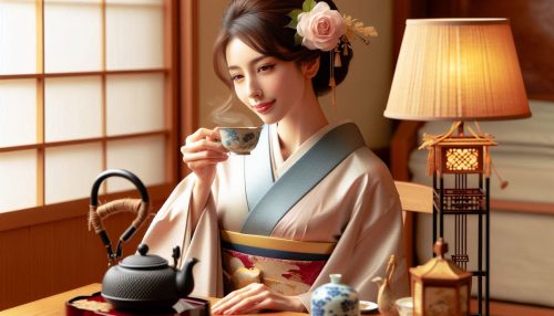 Copilot作：優雅に日本茶を飲む貴婦人