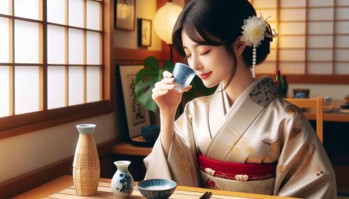 Copilot作：優雅に日本酒を飲む貴婦人