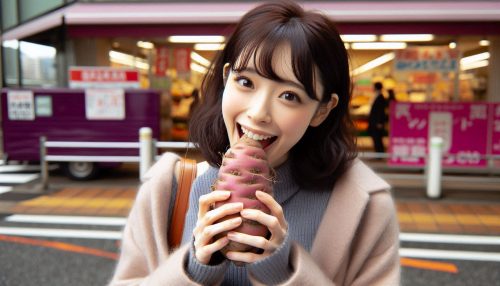 Copilot作：焼き芋を頬張って食べるおちゃめな女性（え？生で？Ver）
