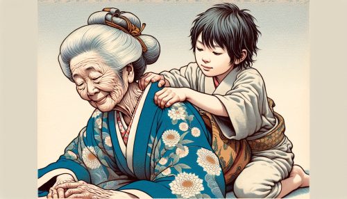Designer作：祖母の肩を揉む孫