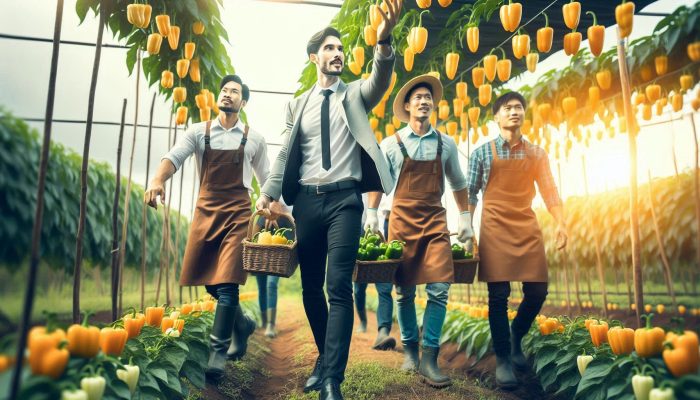 Gemini作：ピーマン収穫へ向かう男（ピーマンてこんな感じで生るんですか？Ver）