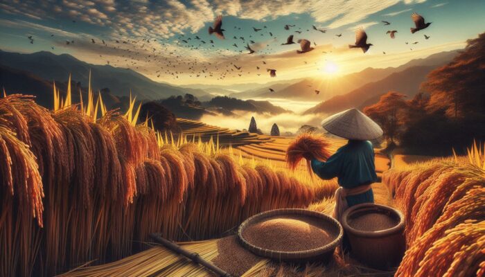 Designer作：収穫の秋を迎え、稲穂の刈り入れを始める頃