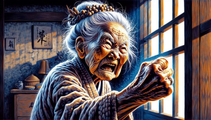 Designer作：清潔に保っていない家の中を見て激怒する老婆