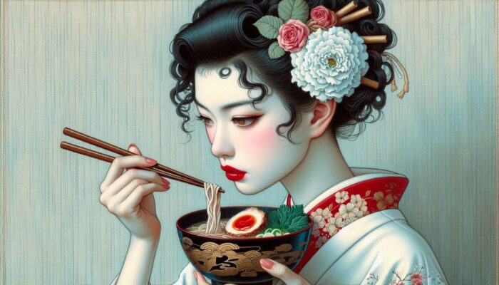 Designer作：豚骨ラーメンを啜る赤い唇の女