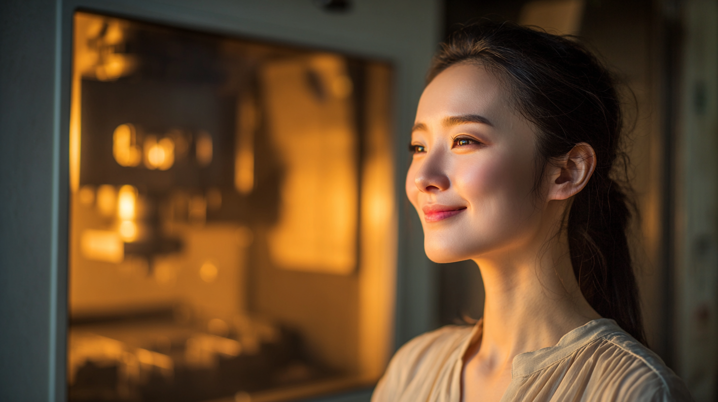 いい笑顔で金型づくりの様子をハイビジョンテレビで見ているお嬢様