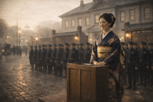 ChatGPT Image 警視庁開設に祝辞を述べるお嬢様